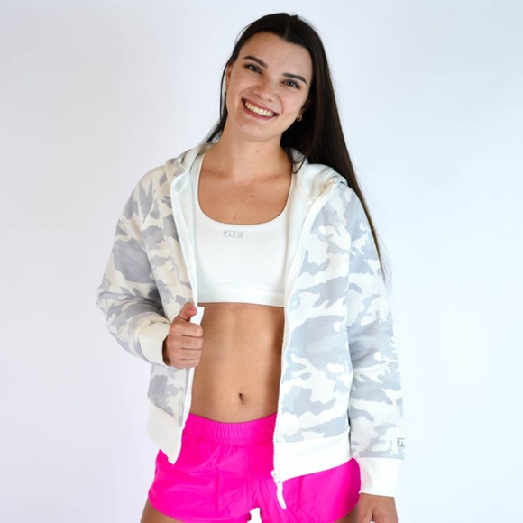 FLEO Platform Full-Zip Hoodie White Camo Medium Activewear Zip-Up - Picture 3 of 13